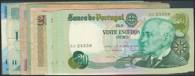 PORTUGAL. Set of 14 banknotes of 20, 50 and 100 Escudos from 1964 to 1988. Diffe...