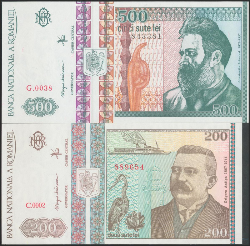 ROMANIA. Set of 2 banknotes of 200 Lei and 500 Lei. 1992. Banca Nationala Romani...