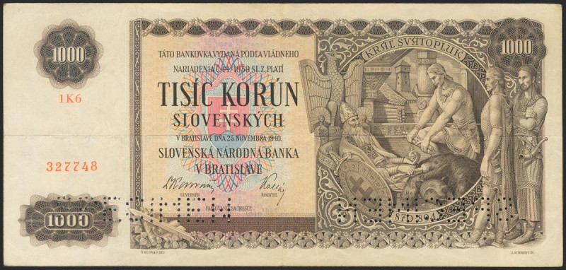 SLOVAKIA. 1000 Korun. 1940. Specimen. (Pick: 13s). Very Fine. Todas las imágenes...