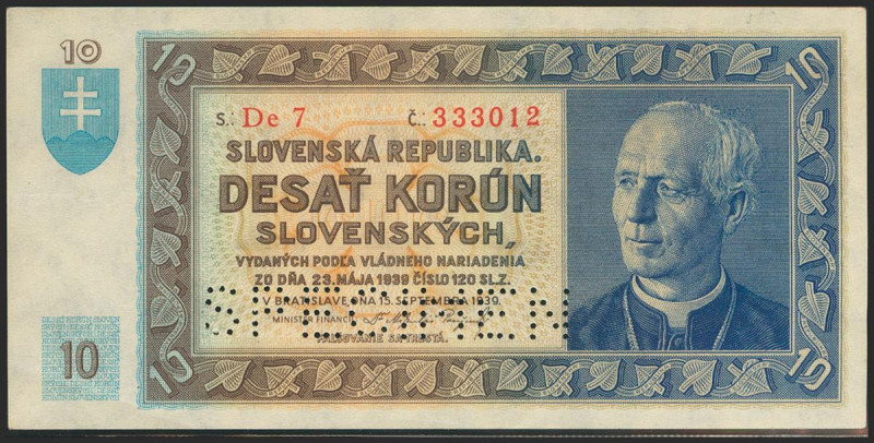 SLOVAKIA. 10 Korun. 1939. Specimen. (Pick: 4s). Uncirculated. Todas las imágenes...