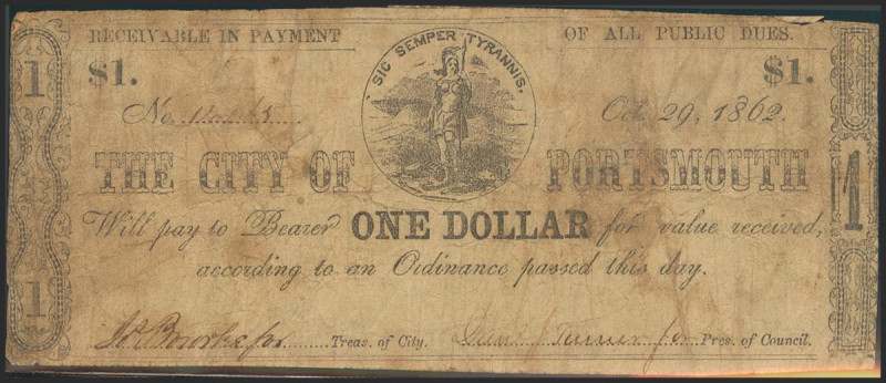 UNITED STATES OF AMERICA. Obsolete currency. 1 Dollar. 1862. The City of Portsmo...