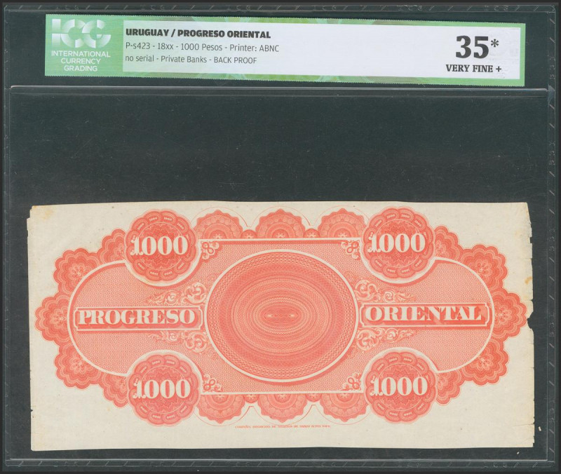 URUGUAY. 1000 Pesos. (1968ca). Back proof. (Pick: S423). ICG35*(Back proof om th...