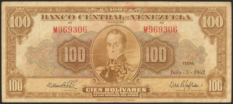 VENEZUELA. 100 Bolívares. 3 de Julio de 1962. Signatures: Alfredo Machado and Ca...