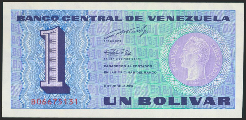 VENEZUELA. 1 Bolívar. 5 de Octubre de 1989. Firmado por Pedro R. Tirico Hijo y J...