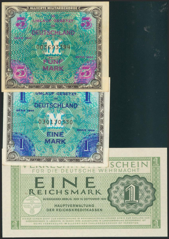 WORLD (MILITARY ISSUES). Set of 3 banknotes, different values. 1944. About Uncir...