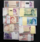 WORLD. Large stock of 75 different banknotes, in different quantities, all modern issues, uncirculated (some with the original seal of the printing fa...