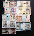 WORLD. Large stock of 71 different banknotes, in different quantities, all modern issues, uncirculated (some with the original seal of the printing fa...