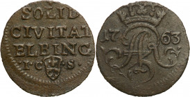 Augustus III the Sas 
POLSKA / POLAND / POLEN / SACHSEN / SAXONY / FRIEDRICH AUGUST II / DRESDEN / LEIPZIG

August III Sas. Szeląg 1763 FLS, Elblag...