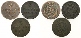 Duchy of Warsaw
POLSKA/ POLAND/ POLEN / POLOGNE / POLSKO

Księstwo Warszawskie. 3 grosze (trojak) 1811 IS, 1812 IB, 1829 IB, Warszawa, set 3 coins ...