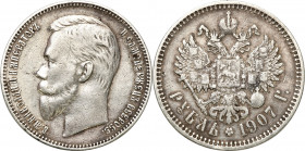 Collection of russian coins
RUSSIA / RUSSLAND / РОССИЯ

Rosja. Nicholas II. Rubel (Rouble) 1907 ЭБ, Petersburg 

Aw.: Głowa cara w lewo, legenda ...