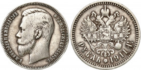 Collection of russian coins
RUSSIA / RUSSLAND / РОССИЯ

Rosja. Nicholas II. Rubel (Rouble) 1911 ЭБ, Petersburg - RARE year 

Aw.: Głowa cara w le...