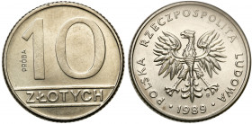PROBE coins Poland after 1945
POLSKA / POLAND / POLEN / PATTERNPRL. PROBE / SPECIMEN

PRL. PROBA / PATTERN Nickel 10 zlotych 1989 nominał 

Piękn...