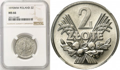 Polish collector coins - PRL
POLSKA / POLAND/ POLEN / POLOGNE / POLSKO

PRL. 2 zlote 1970 jagody, aluminum NGC MS66 - beautiful 

Menniczy egzemp...