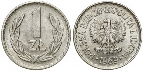 Polish collector coins - PRL
POLSKA / POLAND/ POLEN / POLOGNE / POLSKO

PRL. 1 zloty 1969 aluminum - Rare year 

Wczesny, rzadszy rocznik.Minimal...
