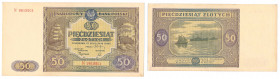 Polish Banknotes 1916-1948
POLSKA/ POLAND/ POLEN / PAPER MONEY / BANKNOT

50 zlotych 1946 series N 

Banknot złamany w pionie.Lucow 1197a (R3); M...