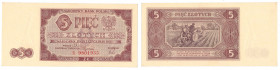 Polish Banknotes 1916-1948
POLSKA/ POLAND/ POLEN / PAPER MONEY / BANKNOT

5 zlotych 1948 series B 

Dwa ugięcia na marginesie, ale banknot ładnie...