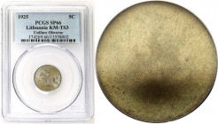 Lithuania
WORLD COINS

Lithuania. PROBA / PATTERN single-sided 5 centai (cents) 1925 PCGS SP66 (2 MAX)

Próbna, jednostronna odbitka międzywojenn...