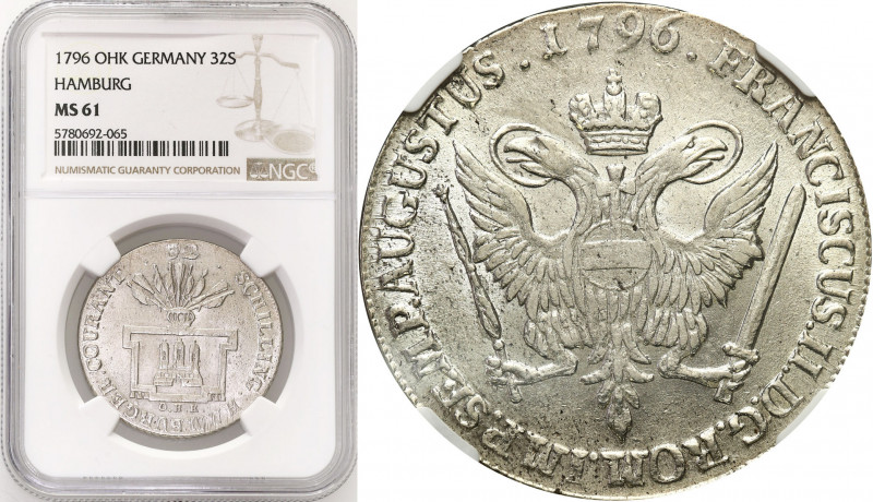 Germany
WORLD COINS

Germany (Deutschland). 32 shillings 1796 OHK, Hamburg NG...