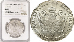 Germany
WORLD COINS

Germany (Deutschland). 32 shillings 1796 OHK, Hamburg NGC MS61 - BEAUTIFUL 

Pięknie zachowana moneta. Połysk.Gaedechens 653...