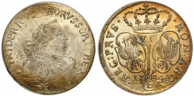 Germany
WORLD COINS

Germany (Deutschland), Prussia. Frederick II (1740-1786). Szstak 1754 E, Krlwiec 

Wariant bez liter St na rękawie.Lekkie pr...