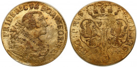 Germany
WORLD COINS

Germany (Deutschland), Prussia. Frederick II (1740-1786). Szstak 1754 E, Krlwiec 

Wariant bez liter St na rękawie.Pięknie z...