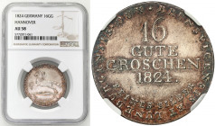 Germany
WORLD COINS

Germany (Deutschland), Hanover. Georg IV (1820-1830). 16 Gute Groschen 1824 NGC AU58 

Wspaniale zachowany egzemplarz, inten...