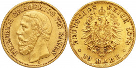 Germany
WORLD COINS

Germany (Deutschland), Baden. Frederick I (1856-1907) 10 marks 1878 G, Karlsruhe 

Rzadsza dziesięciomarkówka. Rysy w polu i...