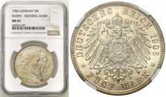 Germany
WORLD COINS

Germany (Deutschland), Baden. 5 brands 1906, Karlsruhe NGC MS63 - BEAUTIFUL 

Moneta wybita z&nbsp; 50-lecia ślubu księcia z...