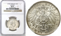 Germany
WORLD COINS

Germany (Deutschland), Saxony. 2 brands (mark) 1914 E, Muldenhtten NGC MS62 

Piękny egzemplarz, intensywny połysk menniczy ...