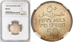 Palestine
WORLD COINS

Palestine. 50 mils 1939 NGC MS64 - BEAUTIFUL 

Wspaniale zachowany egzemplarz, intensywny połysk menniczy. Piękna, kolorow...