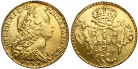 Portugal
WORLD COINS

Brazil. Joseph I, 6400 reis = 1/2 Johanna, 1757 R, Rio de Janeiro 

Moneta wytrawiona, ślad po zawieszce, ślad po oprawie.&...