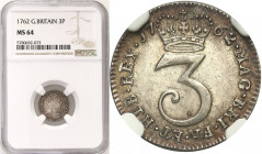 Great Britain
WORLD COINS

Great Britain. George III (1760-1820) 3 pence 1762 NGC MS64 - BEAUTIFUL 

Wiekowa patyna. Menniczy stan zachowania.KM#...