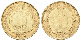 Columbia 1913 5 Pesos 1913. Steinmetz. Rv. Wappen. sehr schön