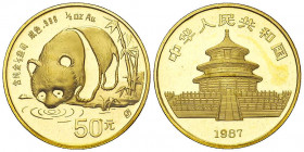 CHINA und Südostasien China Volksrepublik, seit 1949
50 Yuan 1/2 Unze GOLD 1987 S (Shanghai). Panda an Gewässer.Stempelglanz Ohne Plastik