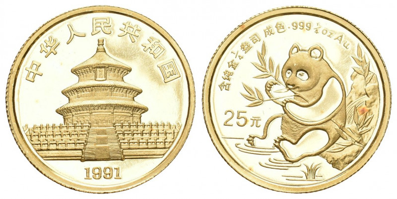 CHINA und Südostasien China Volksrepublik, seit 1949
25 Yuan GOLD 1991. Panda mi...