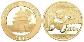 CHINA und Südostasien China Volksrepublik, seit 1949
200 Yuan GOLD 2014. Panda. 1/2 Unze Feingold, ohne Plastik FDC