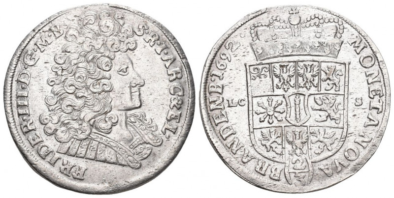 BRANDENBURG-PREUSSEN, Friedrich III., 1688-1701, Gulden =2/3 Taler 1692 ICS, Mag...