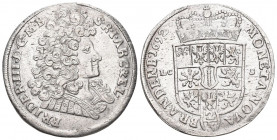 BRANDENBURG-PREUSSEN, Friedrich III., 1688-1701, Gulden =2/3 Taler 1692 ICS, Magdeburg. Dav.273, v.Schr.171 vorzüglich +
