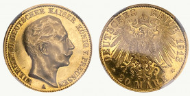 PREUSSEN, KÖNIGREICH
Wilhelm II., 1888-1918, Deutscher Kaiser 20 Mark 1913. J. 252 NGC PF 63 CAMEO Proof
