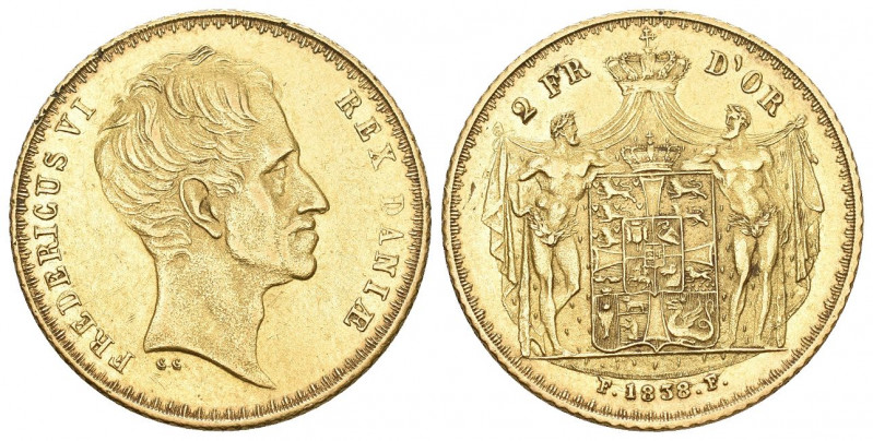 DÄNEMARK, Frederik VI., 1808-1839, 2 Frederiks d'or 1837 FF. 13,24g. Frbg.288, K...