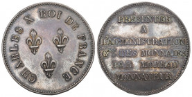 FRANKREICH. KÖNIGREICH. Charles X, 1824-1830.
Silberne Probemünze für 5 Francs (Module de 5 Francs) o. J. (1824), von Moreau. Essai. Mit Randschrift ...