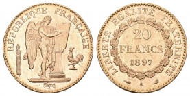 Frankreich 1897 20 Francs Gold 6,45g Prachtexemplar fast unzirkuliert