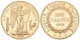 Frankreich 1908 100 Francs Gold 32,3g selten fast Unzirkuliert