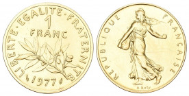Frankreich 1977 1 Francs Probe Dickabschlag Gold sehr selten nur 42 Exemplare geprägt 23,8g FDC