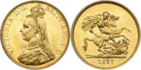 GROSSBRITANNIEN
VEREINIGTES KÖNIGREICH. Viktoria, 1837 - 1901. 2 Pfund 1887. Jubilee coinage. 15,97 g. Fr. 391. Spink 3865. MS 62