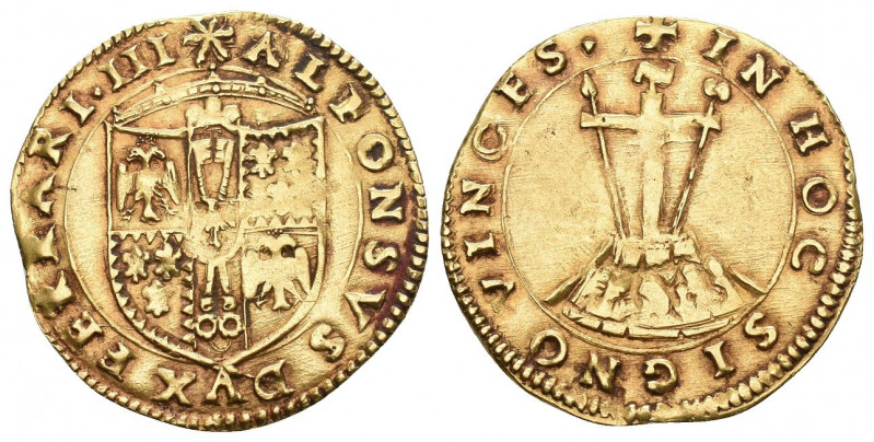 ITALIEN FERRARA Alfonso I. d' Este, 1505-1534. Scudo d'oro del sole o. J. 3,33 g...