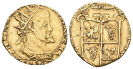 ITALY. Milano. Filippo II, 1556-1598. Doppia, Milano. Obv. PHILI REX HISPANIA ROM E. Radiate bust right. Rev. MEDIOL - ANI DVX. Crowned coat of arms. ...