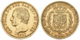 Italien Sardinien, 80 Lire, Gold, 1827, Karl Felix, Münzzeichen Adler, Fb 1132, vorzüglich
