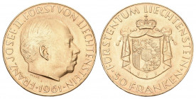 LIECHTENSTEIN. Franz Josef II. 1938-1989. 50 Franken 1961. 11.29 g. Divo 138. HMZ 2-1386c. Fr. 22. FDC / Uncirculated.