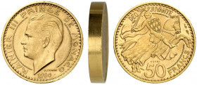 MONACO. Rainier III. 1949-2005. 50 Francs 1950, Paris. Probe (Essai) in Gold. 25.46 g. Gadoury MC142. Fr. 23. Selten. Nur 500 Exemplare geprägt / Rare...
